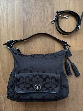 Coach Signature Tote Black 25372 Y2K Crossbody Shoulder Bag Purse Canvas